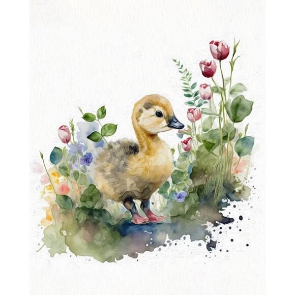 8x10 Cute Baby Gosling Floral Oil Painting Watercolor Art‎ Print - Picture 5 of 5